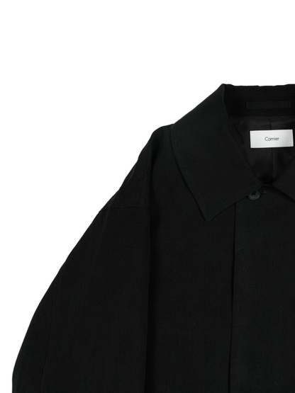 SILK/LINEN FADED GABARDINE BALMACAAN COAT｜BLACK