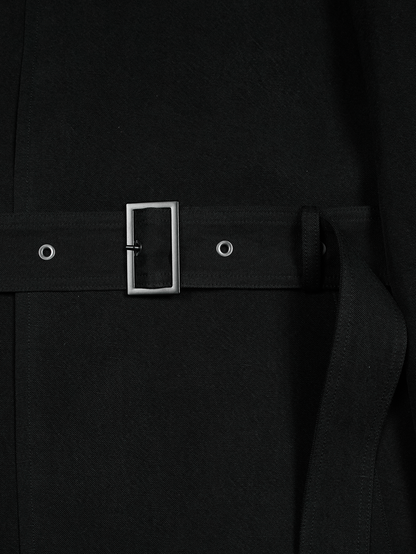 SILK/LINEN FADED GABARDINE BALMACAAN COAT｜BLACK