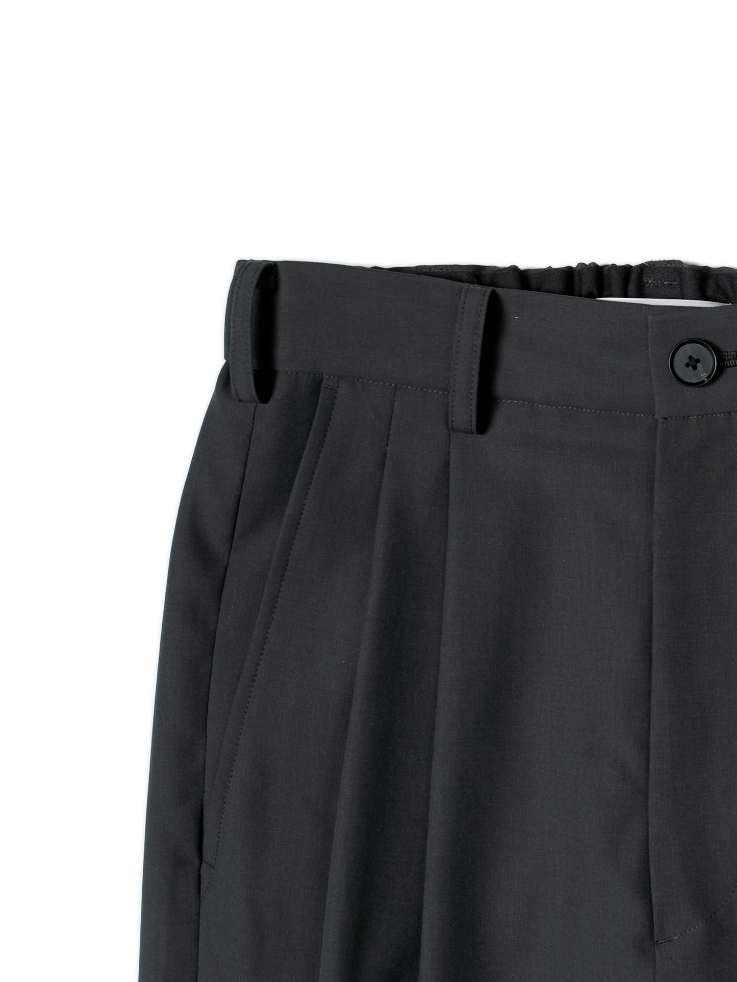 Super130's WORSTED WOOL TROPICAL 2-TUCK EASY PANTS｜CHARCOAL
