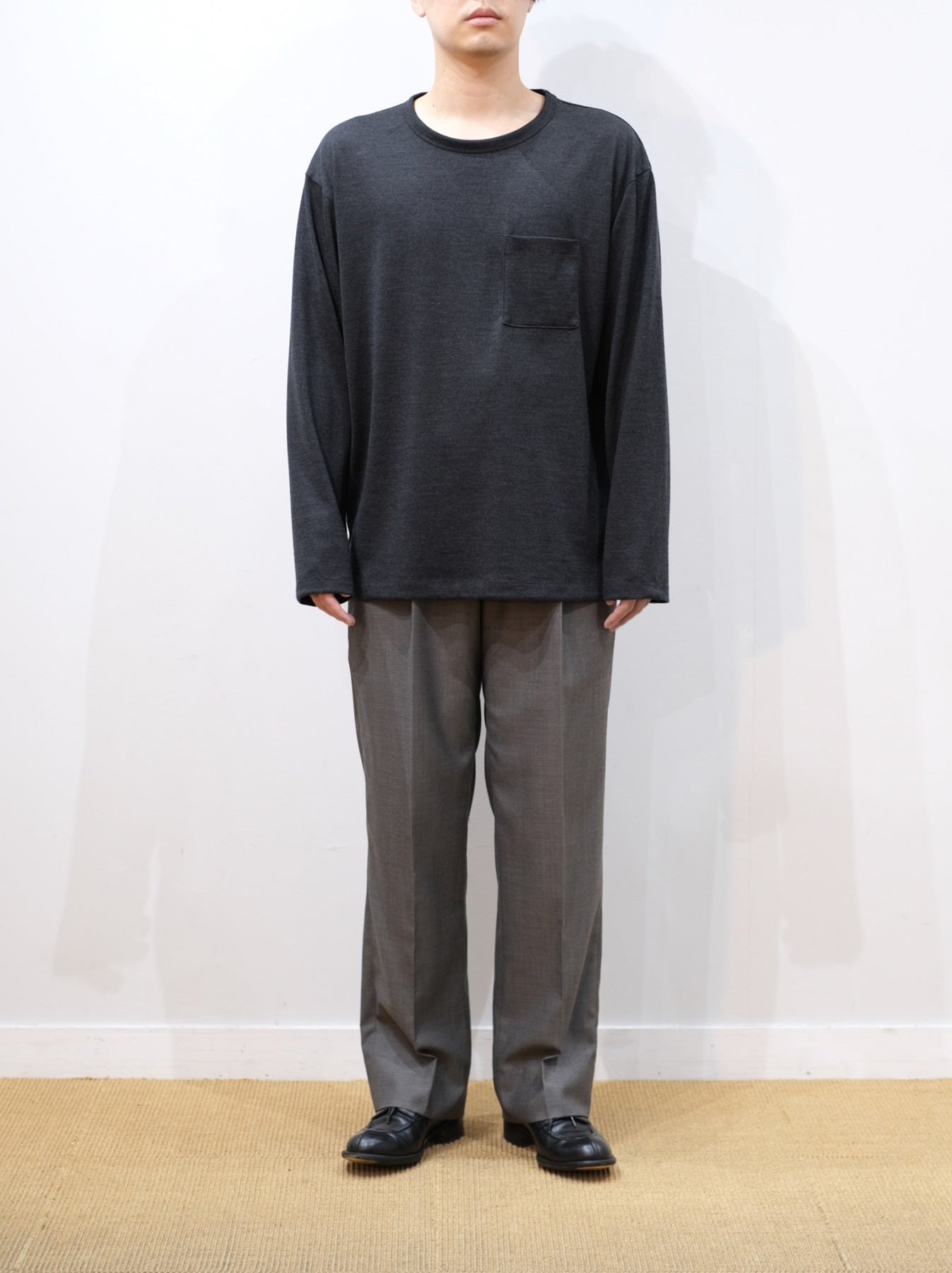 Super160's WORSTED WOOL HEAVY T-SHIRTS LONG SLEEVE｜TOP CHARCOAL