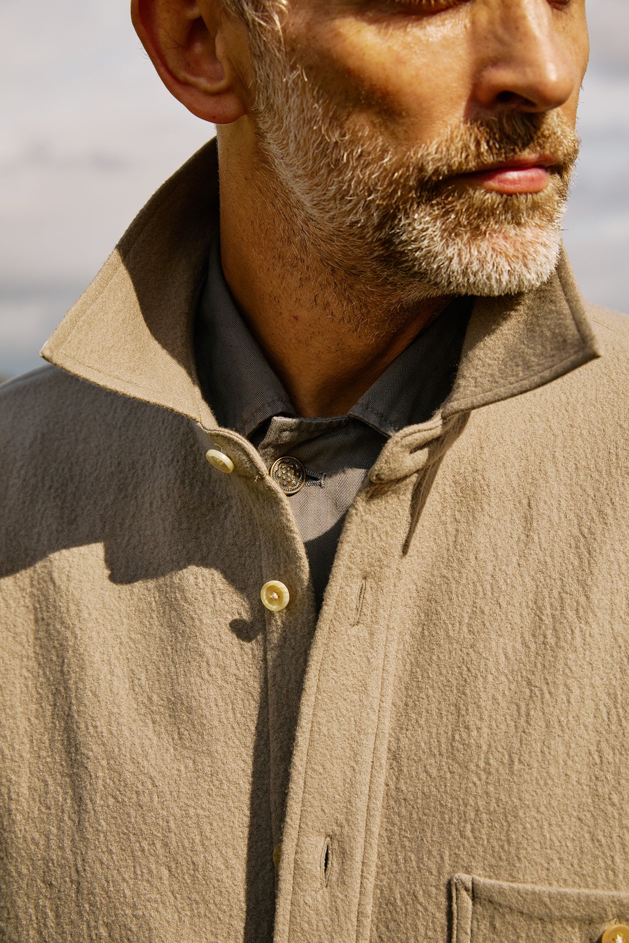 Super160's WOOL CRATER JERSEY SHIRTS｜GREIGE – Cornier