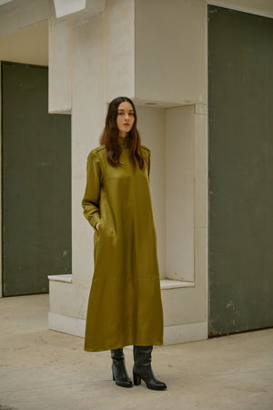 BRAZIL SILK/CUPRA TWILL DRESS｜YELLOW KHAKI