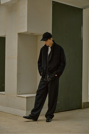 Super140's WOOL SILK NEP CAP｜BLACK