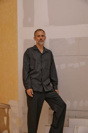 Super130's WOOL/SILK HERRINGBONE SHIRTS｜CHARCOAL