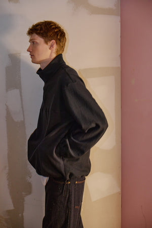 Super160's WOOL CRATER JERSEY PULLOVER｜BLACK