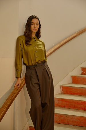 BRAZIL SILK/CUPRA TWILL SHIRTS｜YELLOW KHAKI