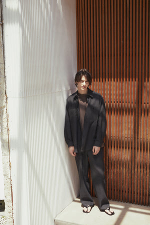 LINEN/PAPER/WOOL WASHED TWILL W POCKET SHIRTS｜TOP BLACK