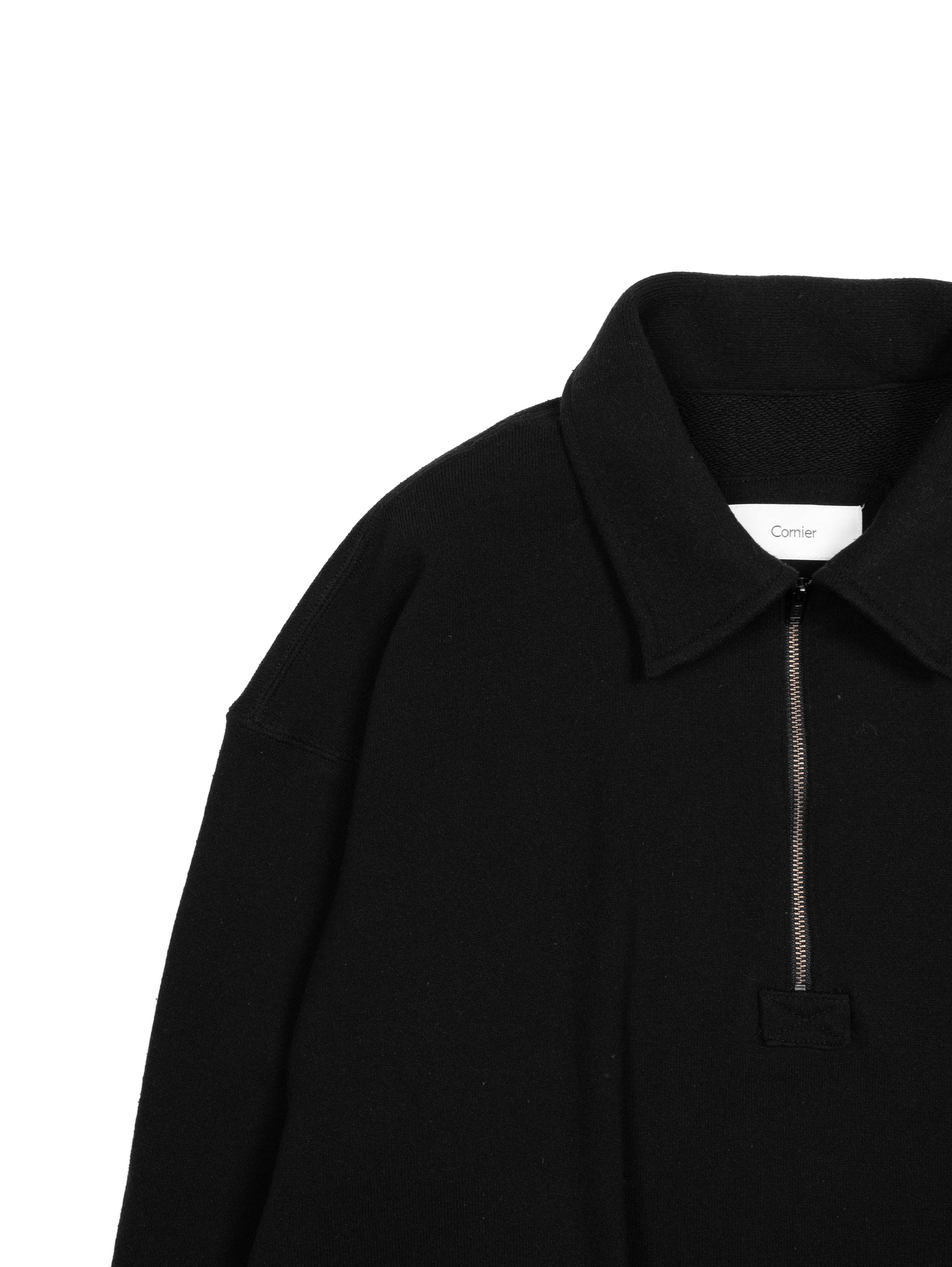 SILK/COTTON LOOPBACK FLEECE HALF ZIP SHIRTS｜BLACK