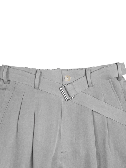 SILK/LINEN FADED GABARDINE PANTS｜ICE GRAY
