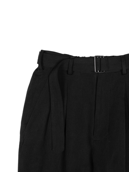 SILK/LINEN FADED GABARDINE PANTS｜BLACK