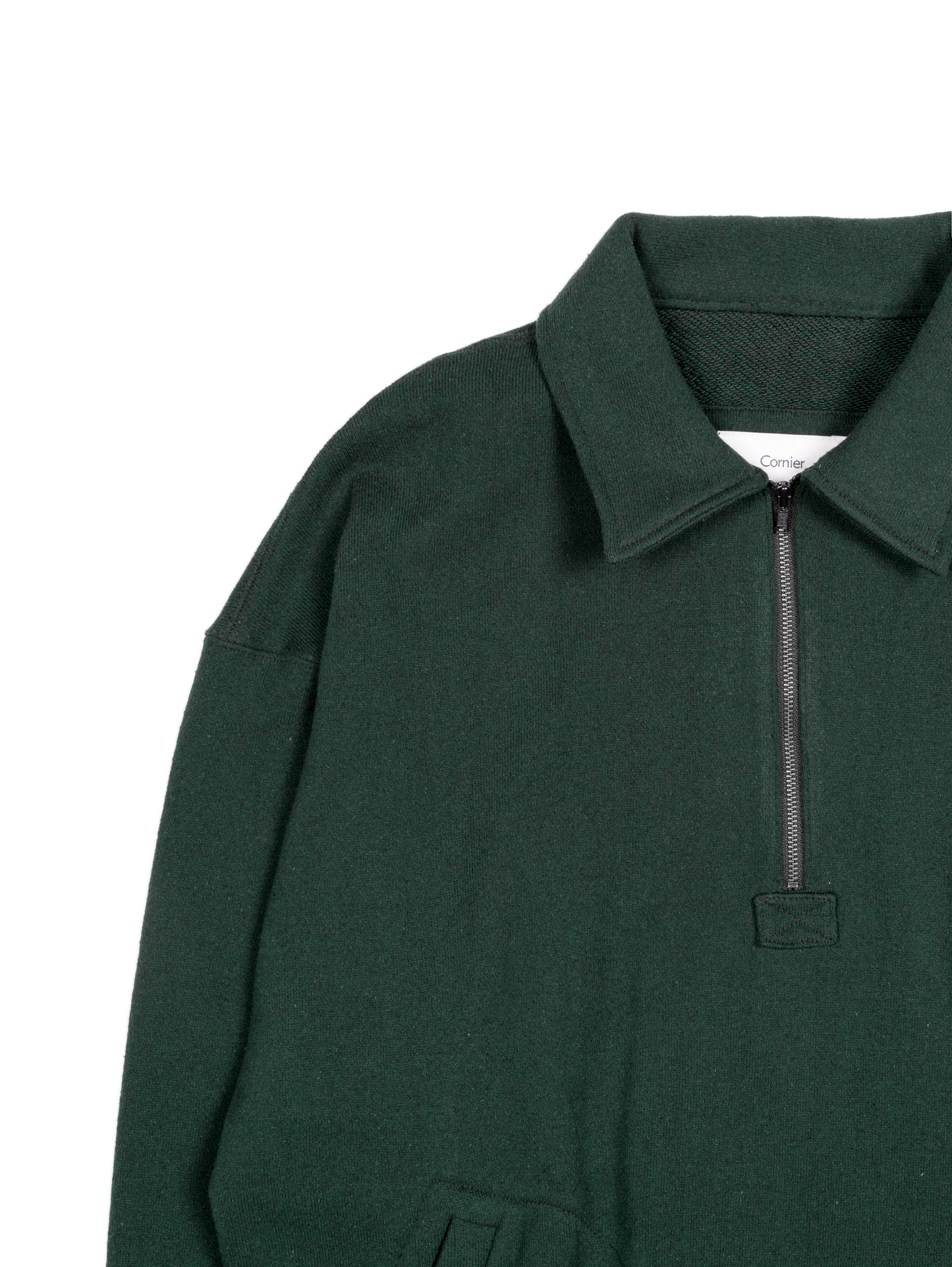 SILK/COTTON LOOPBACK FLEECE HALF ZIP SHIRTS｜GREEN