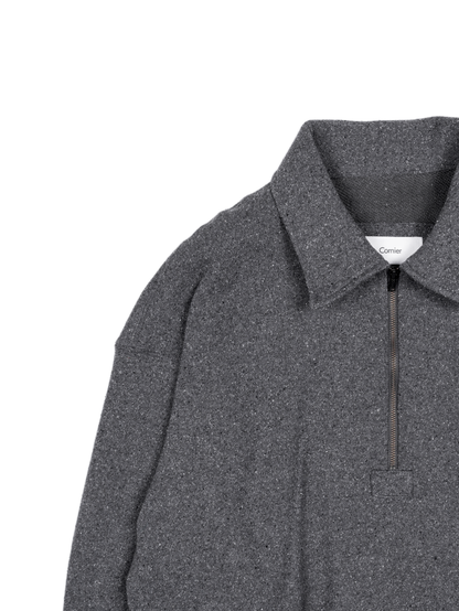SILK/COTTON LOOPBACK FLEECE HALF ZIP SHIRTS｜TOP GRAY