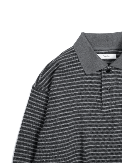 丝绒厚重苔藓缝边POLO衫｜灰色