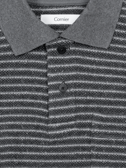 丝绒厚重苔藓缝边POLO衫｜灰色