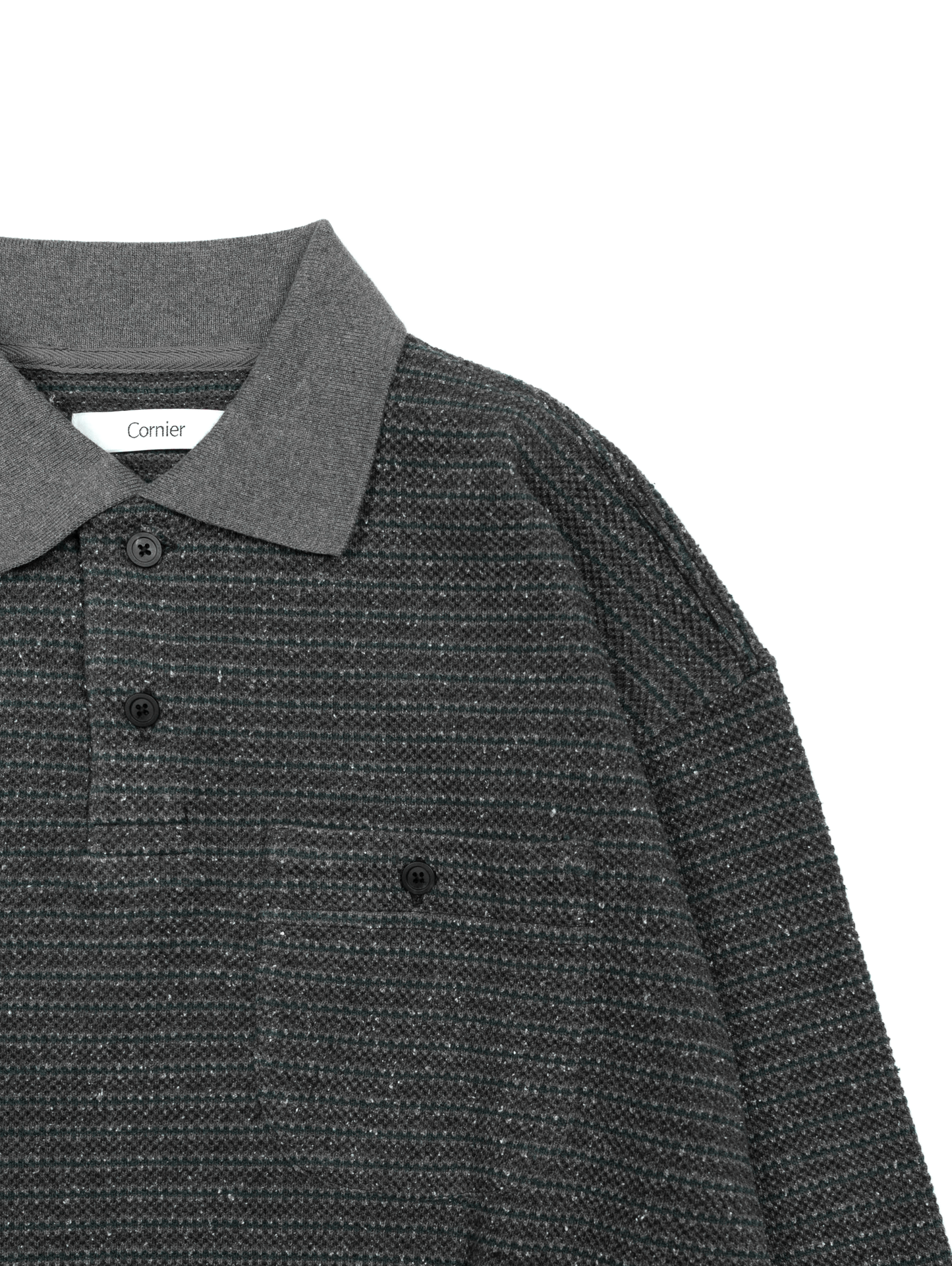 SILK NEP HEAVY MOSS STITCH BORDER POLO SHIRTS｜GREEN