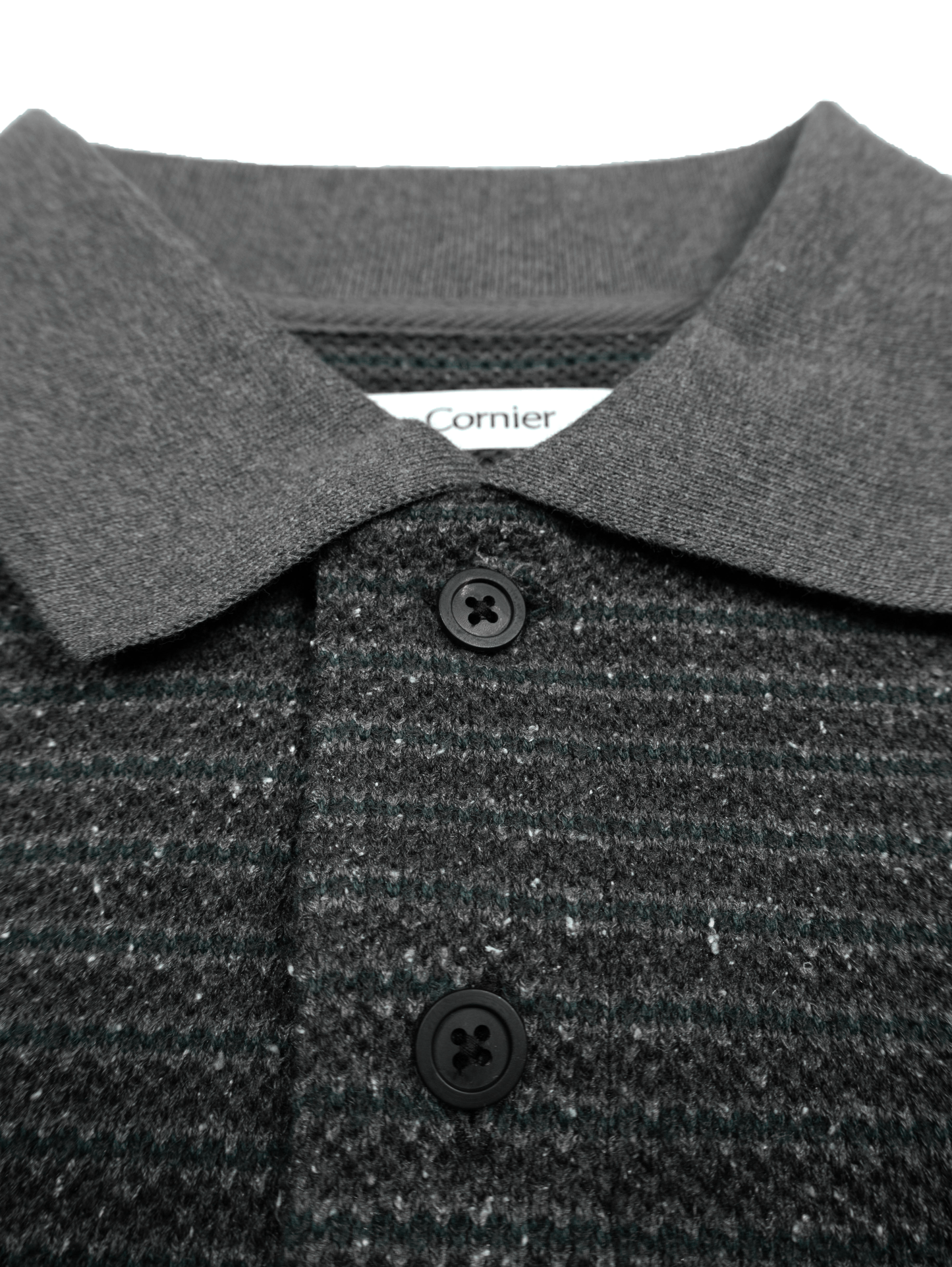 SILK NEP HEAVY MOSS STITCH BORDER POLO SHIRTS｜GREEN