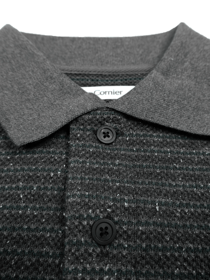 SILK NEP HEAVY MOSS STITCH BORDER POLO SHIRTS｜GREEN