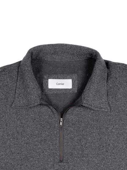 SILK/COTTON LOOPBACK FLEECE HALF ZIP SHIRTS｜TOP GRAY