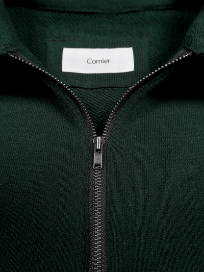 SILK/COTTON LOOPBACK FLEECE HALF ZIP SHIRTS｜GREEN