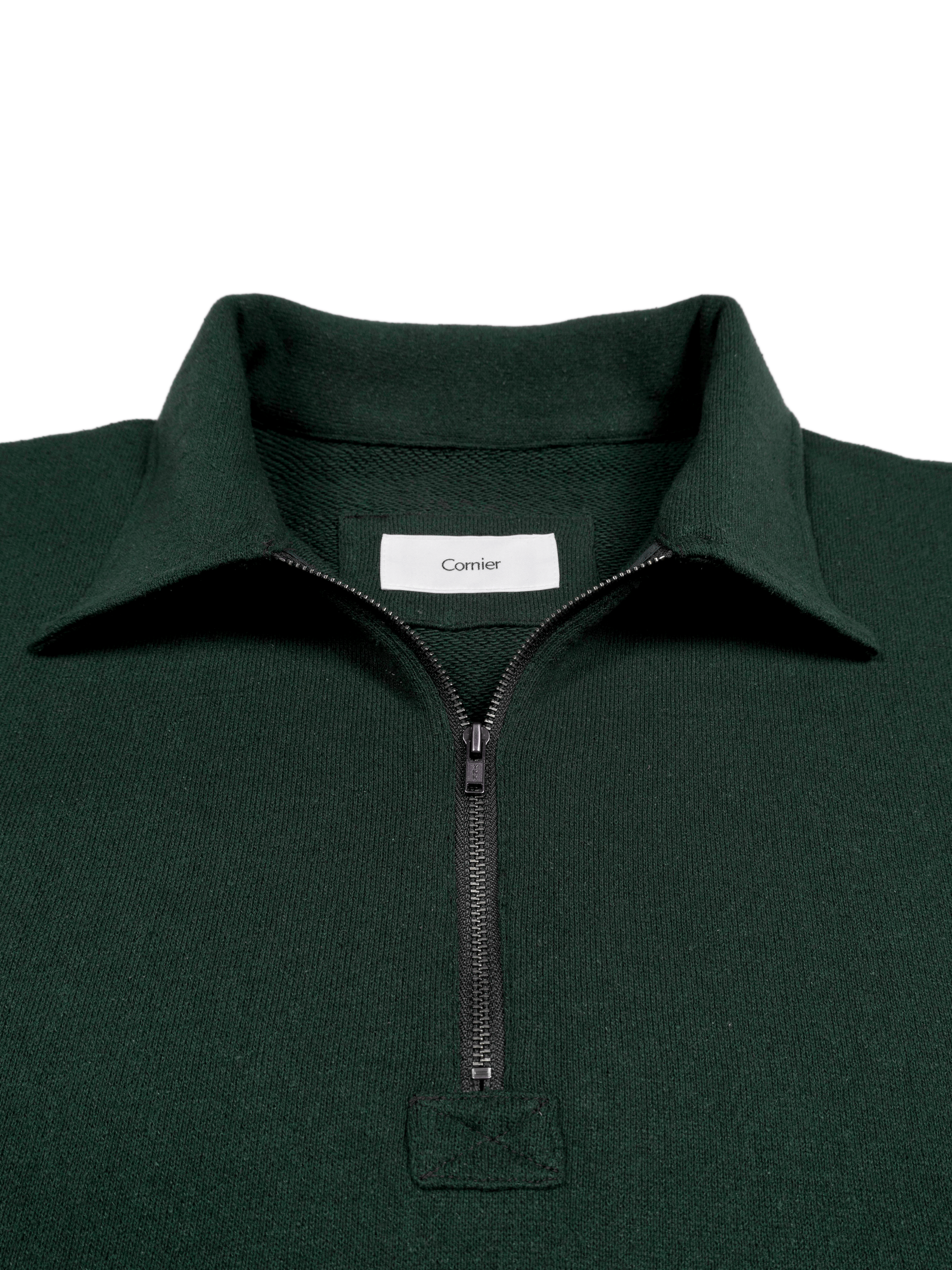 SILK/COTTON LOOPBACK FLEECE HALF ZIP SHIRTS|GREEN – Cornier SILK/COTTON LOOPBACK FLEECE HALF ZIP SHIRTS|GREEN – Cornier