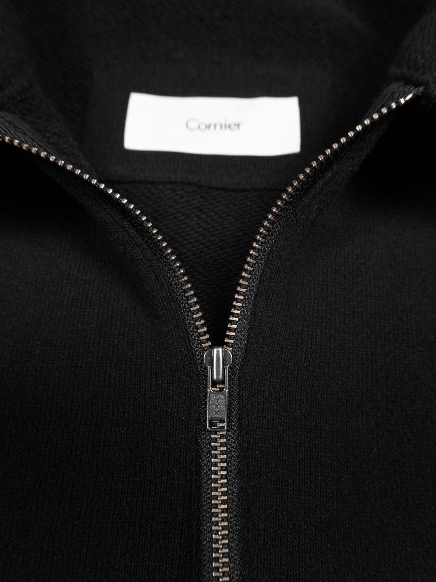 SILK/COTTON LOOPBACK FLEECE HALF ZIP SHIRTS｜BLACK
