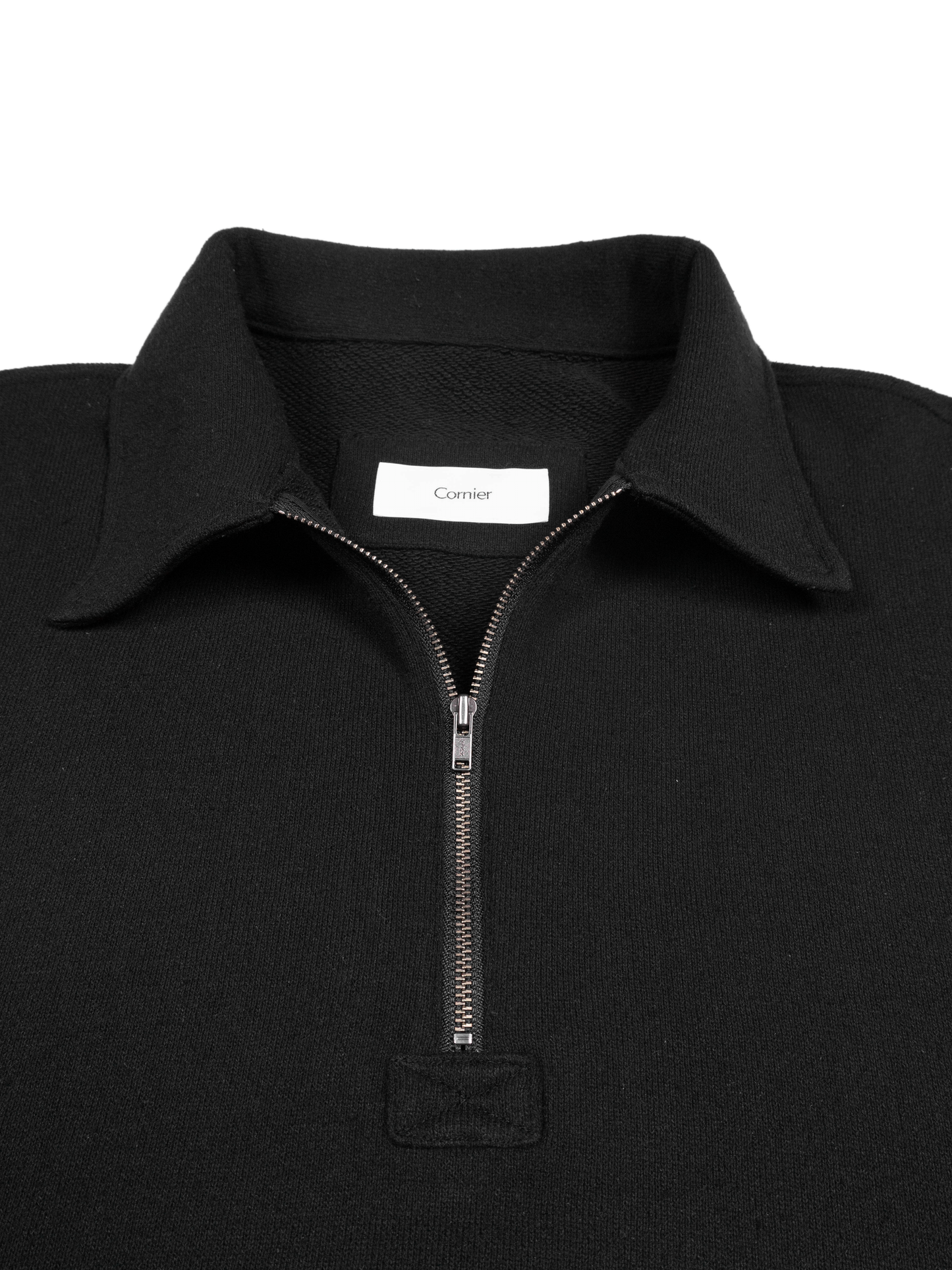 SILK/COTTON LOOPBACK FLEECE HALF ZIP SHIRTS｜BLACK