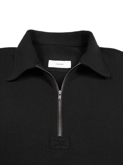 SILK/COTTON LOOPBACK FLEECE HALF ZIP SHIRTS｜BLACK
