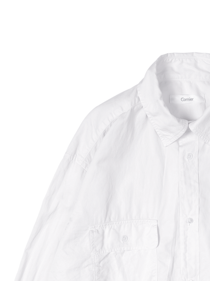 FINX COTTON GARMENT WASHED DOUBLE POCKET SHIRTS｜WHITE