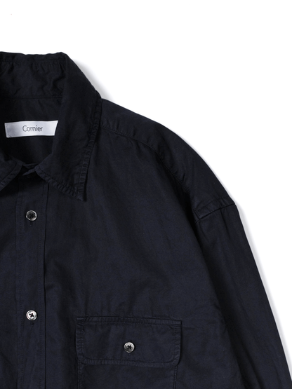 FINX COTTON GARMENT DYED DOUBLE POCKET SHIRTS｜NAVY