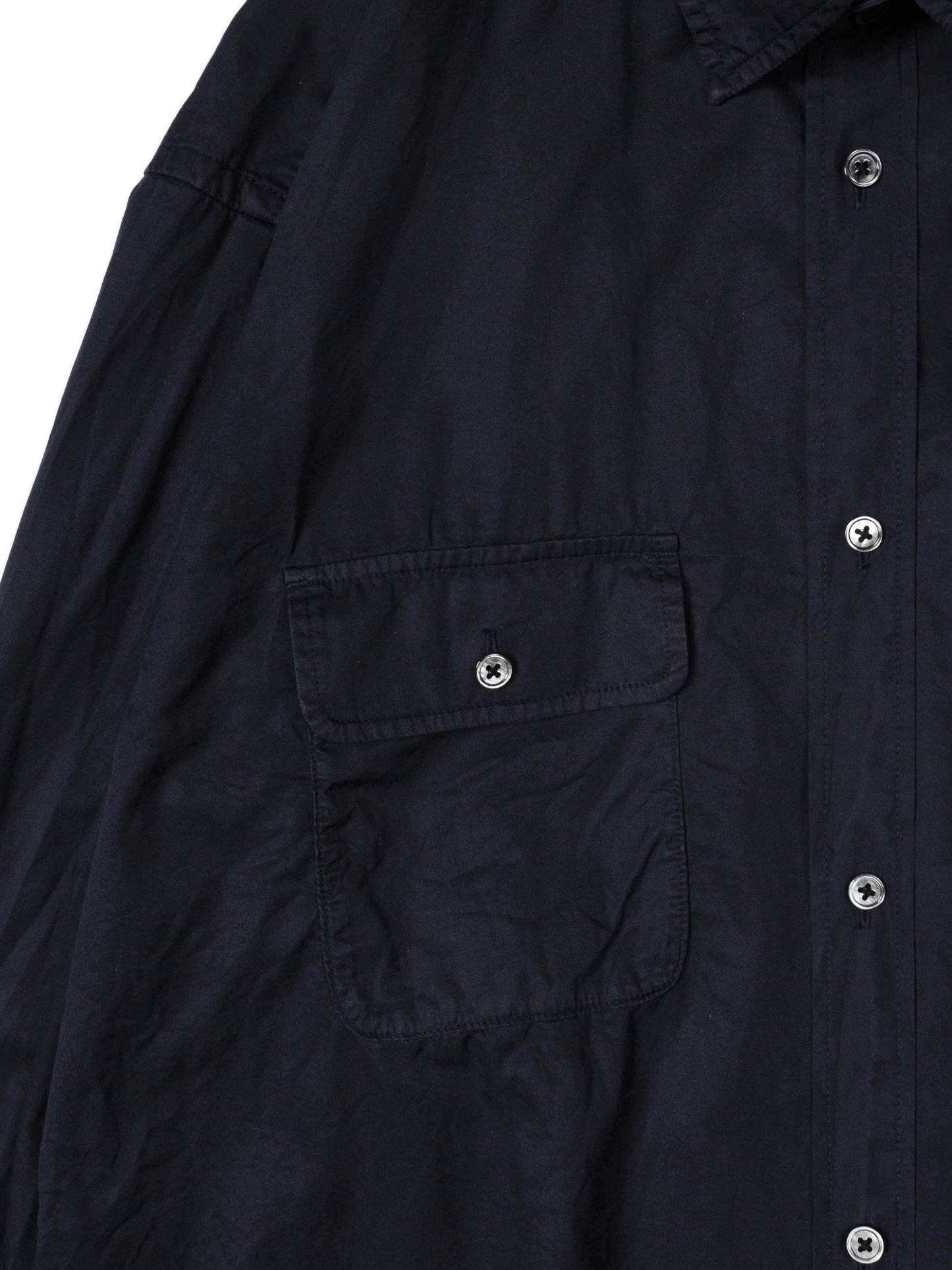 FINX COTTON GARMENT DYED DOUBLE POCKET SHIRTS｜NAVY