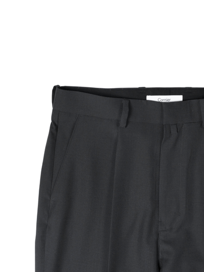 Super130's WORSTED WOOL TROPICAL STRAIGHT SLACKS｜CHARCOAL