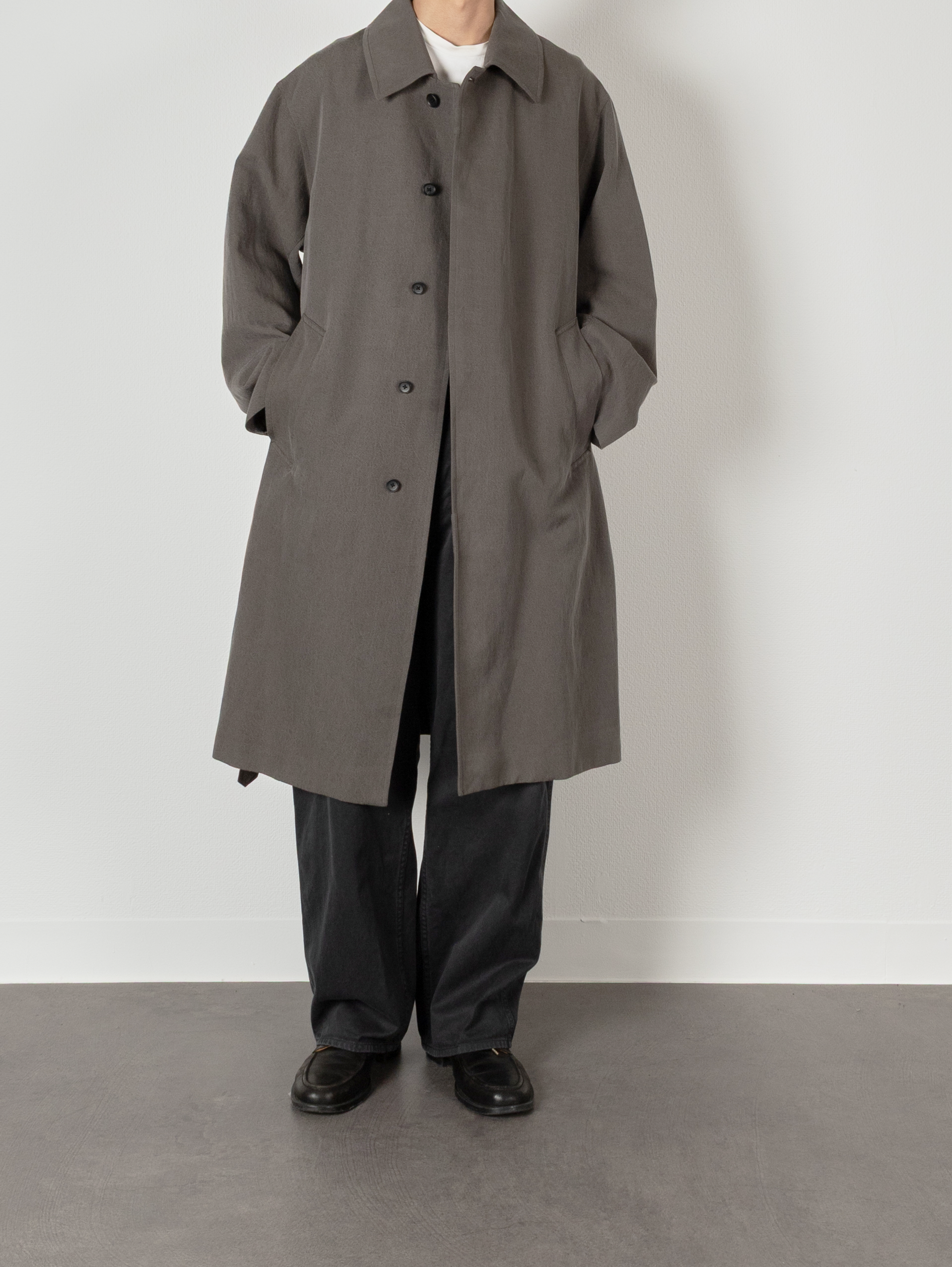 SILK/LINEN FADED GABARDINE BALMACAAN COAT|HAZE GRAY – Cornier SILK/LINEN FADED GABARDINE BALMACAAN COAT|HAZE GRAY – Cornier
