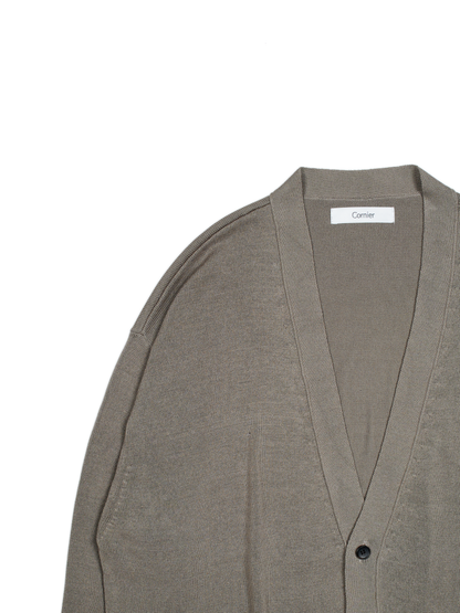 HIGH-TWIST 3PLY SILK KNIT CARDIGAN｜GREIGE