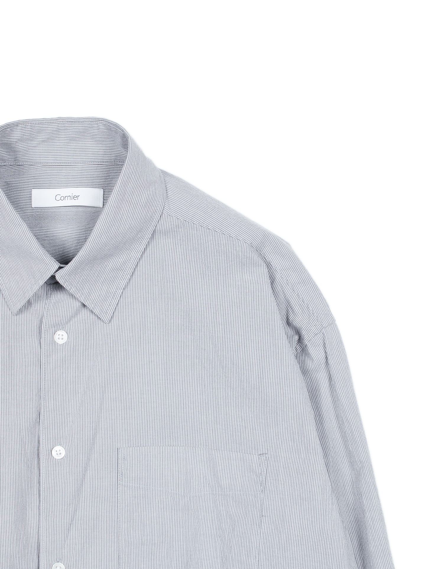 FINX COTTON LIGHT CORD LANE STRIPE SHIRTS｜GRAY STRIPE