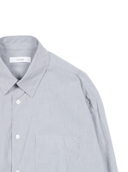FINX COTTON LIGHT CORD LANE STRIPE SHIRTS｜GRAY STRIPE