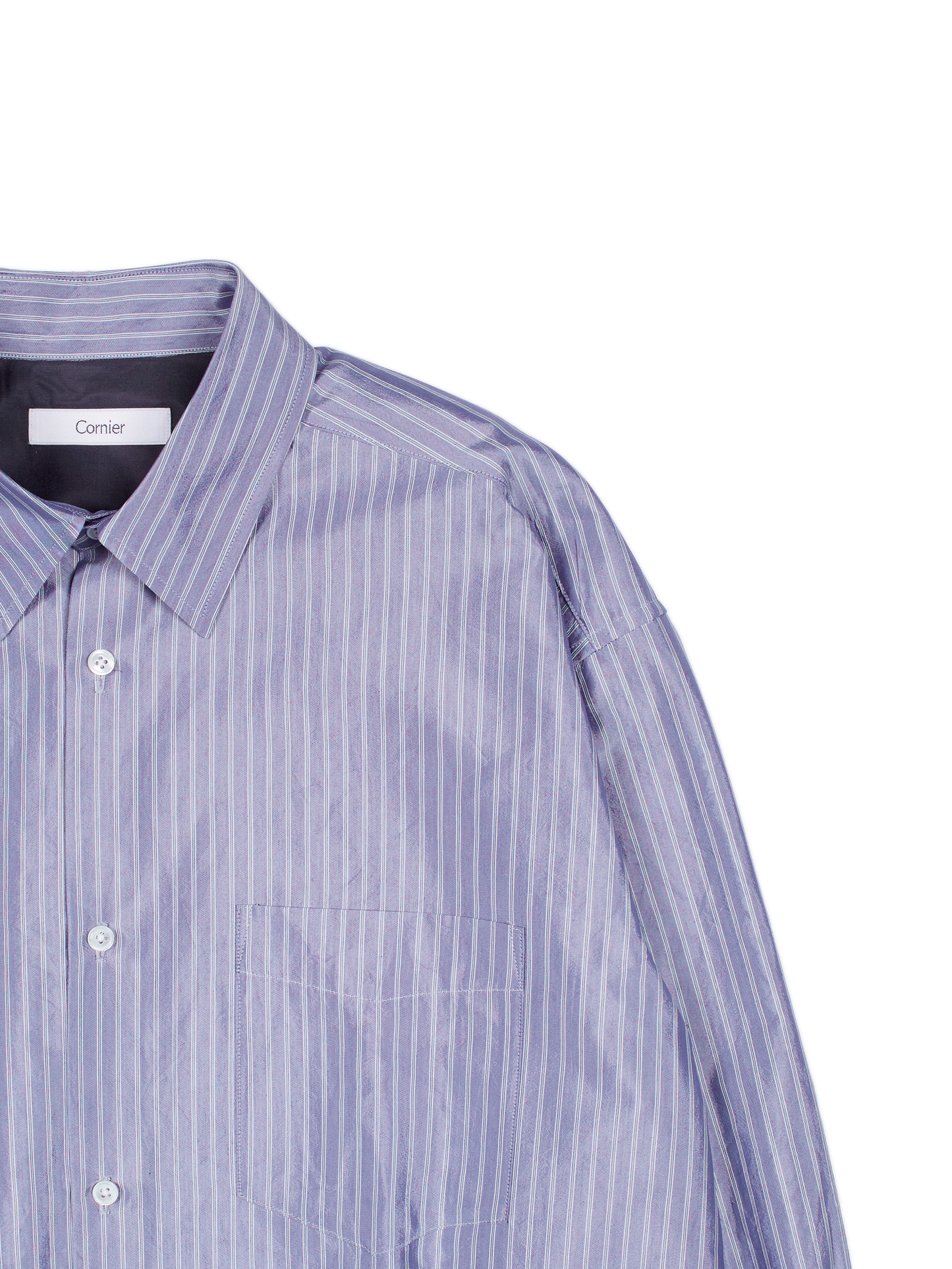 RAW SILK/GIZA STRIPE SHIRTS｜BLUE