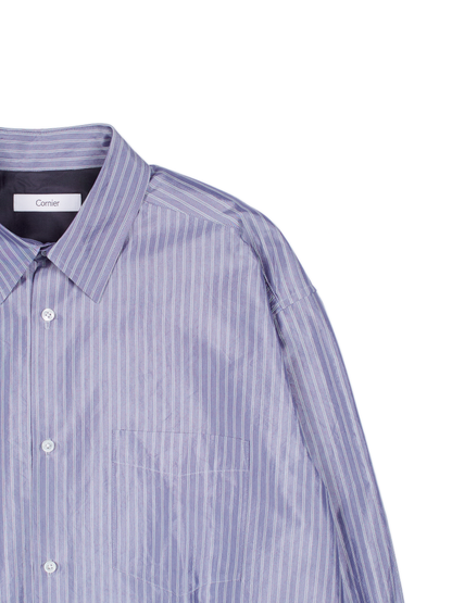 RAW SILK/GIZA STRIPE SHIRTS｜BLUE