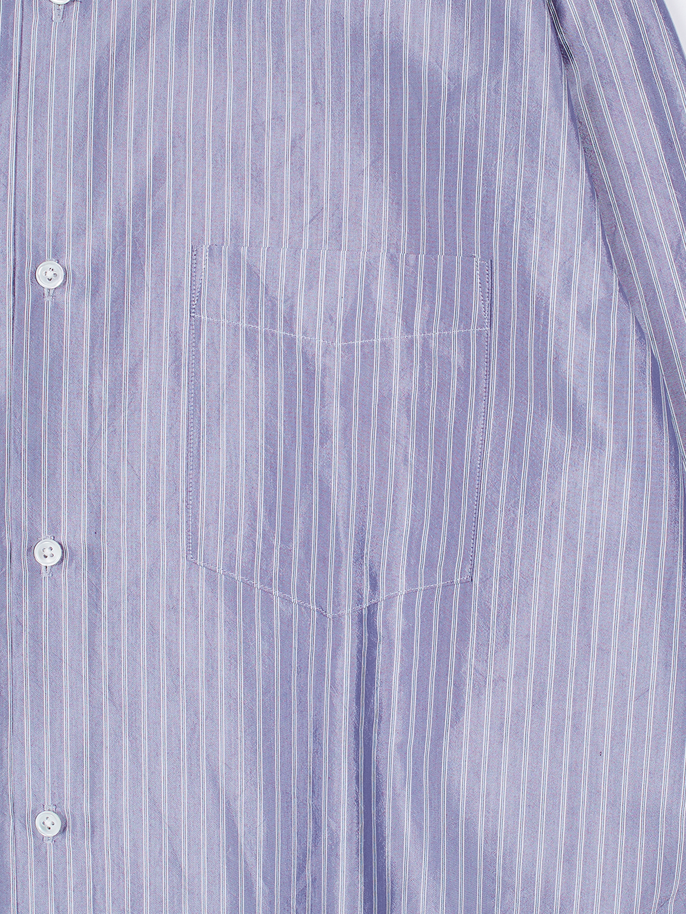 RAW SILK/GIZA STRIPE SHIRTS｜BLUE