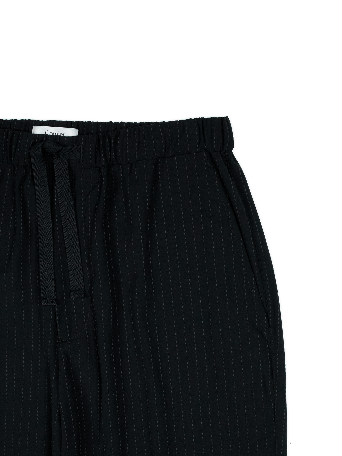 Super160's WOOL/COTTON SASHIKO STITCHING EASY PANTS｜BLACK