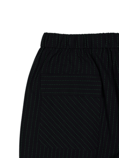 Super160's WOOL/COTTON SASHIKO STITCHING EASY PANTS｜GREEN
