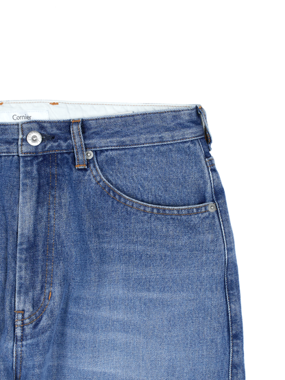 SILK/COTTON VINTAGE DENIM PANTS｜BLUE