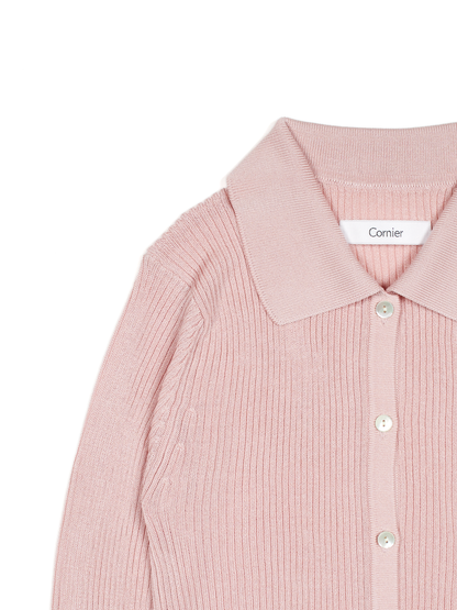 HIGH-TWIST SILK RIB KNIT SHIRTS｜PINK