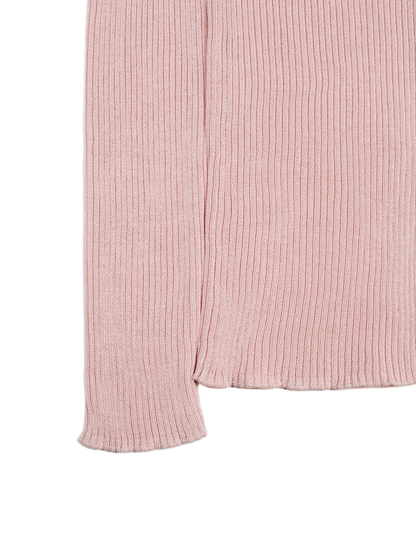 HIGH-TWIST SILK RIB KNIT SHIRTS｜PINK