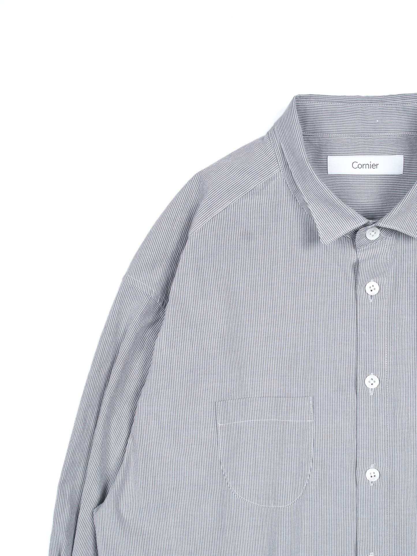 FINX COTTON LIGHT CORD LANE STRIPE SHIRTS for WOMEN｜GRAY STRIPE