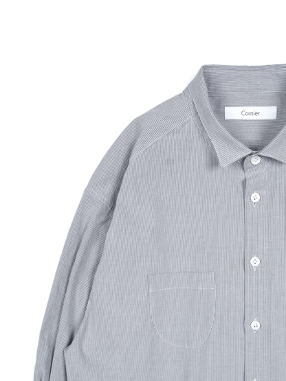 FINX COTTON LIGHT CORD LANE STRIPE SHIRTS for WOMEN｜GRAY STRIPE