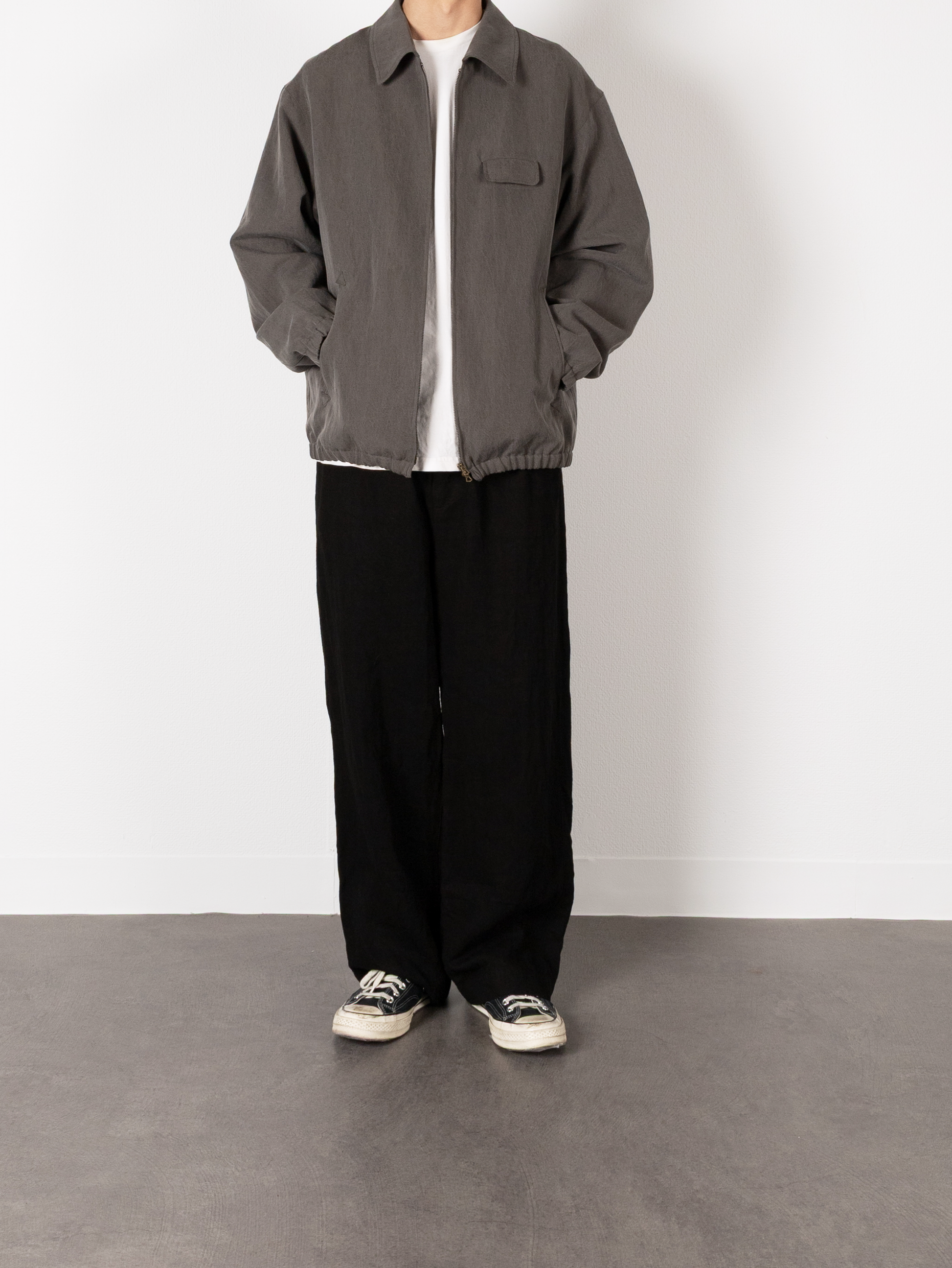 SILK/LINEN FADED GABARDINE ZIP BLOUSON|HAZE GRAY – Cornier SILK/LINEN FADED GABARDINE ZIP BLOUSON|HAZE GRAY – Cornier