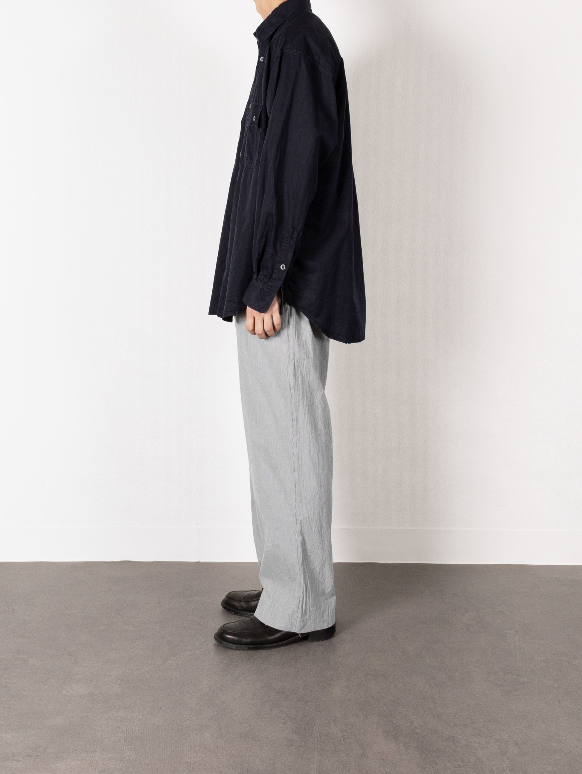 Model 176cm/62kg size M color GRAY STRIPE 着用