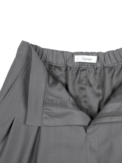 Super130's WORSTED WOOL TROPICAL SKIRT｜LIGHT GRAY