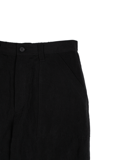 SILK/LINEN GABARDINE WIDE PANTS for WOMEN｜BLACK