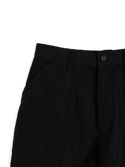SILK/LINEN GABARDINE WIDE PANTS for WOMEN｜BLACK